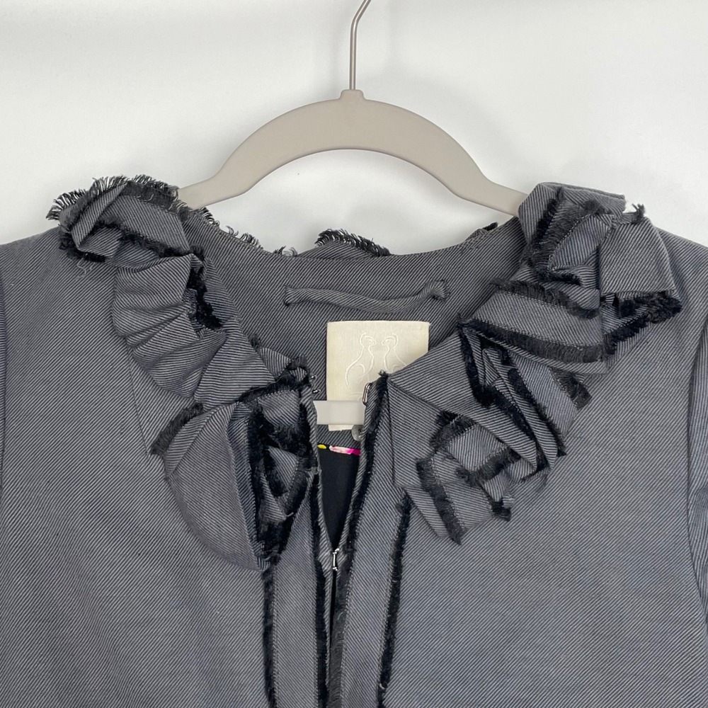 Rebecca Taylor Women's Gray Ruffle Edwardian Boss Babe Office Blazer Size 2 - Picture 5 of 12